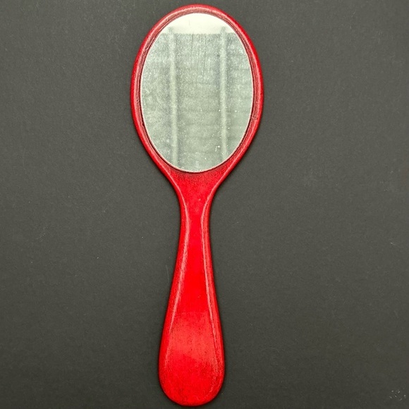 Rare Vintage 1960s Red Wooden Handmade Decorative Hand Mirror, Artist Signed - Picture 10 of 16